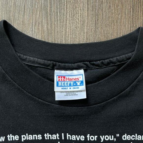 Vintage 90s Romans 8:28 Puff Print Jesus Black Short Sleeve Tee. Sz M - Picture 4 of 4